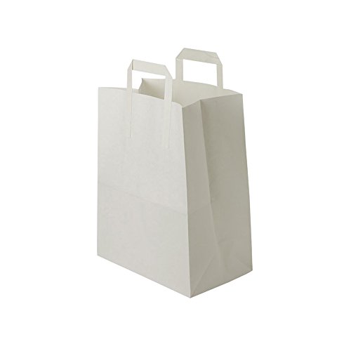 BIOZOYG bolsas papel blanco con Asa I bolsa papel respetuosa del medio ambiente hecha de papel Kraft I bolsa regalo biodegradable, bolsas compostable I 250 x bolsas papel blanco con Asa de 22x10x28 cm