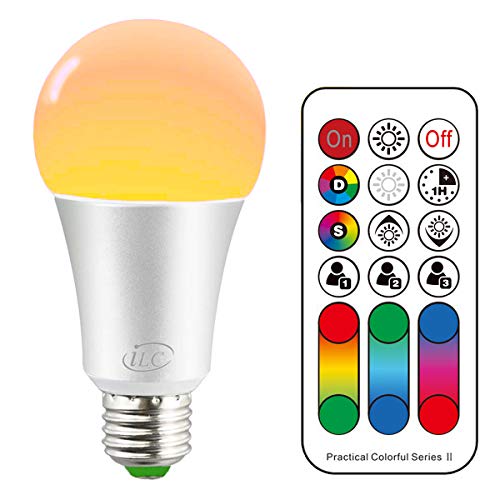 Bombilla de luz LED que cambia de color, 120 colores, equivalente a 70 vatios, luz estroboscópica de bricolaje, blanco cálido 2700K RGB con control remoto, tornillo LED 10W A60 E27