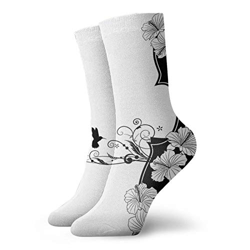 Calcetines suaves de media pantorrilla, composición musical de flores, pétalos de lirio desplazados de pájaros, crecimiento de la naturaleza, calcetines para mujeres y hombres, mejor para correr