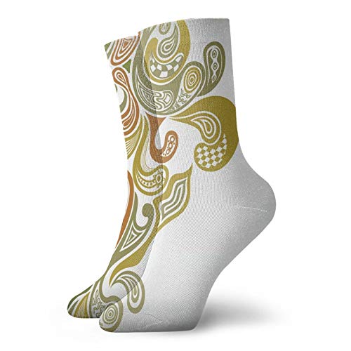 Calcetines suaves de media pantorrilla con patrón clásico de desplazamiento con un enfoque moderno con figuras de hojas remolinadas, calcetines para mujeres y hombres mejores para correr