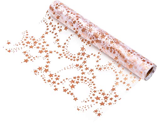 Camino de mesa 100 % muselina con estrellas, en oro rosa/metálico (28 cm x 5 m), camino de mesa de organza, elegante decoración para Navidad y Adviento, decoración festiva para ocasiones especiales Camino de mesa 100 % muselina con estrellas, en oro rosa/metálico (28 cm x 5 m), camino de mesa de organza, elegante decoración para Navidad y Adviento, decoración festiva para ocasiones especiales