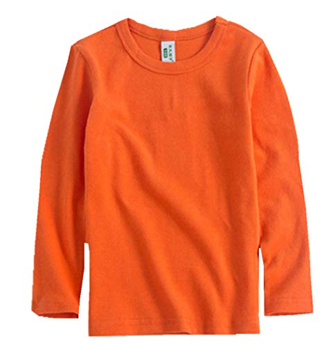 Camisa De Fondo Color Sólido Camiseta Manga Larga Primavera Sección 10-11 Años Naranja Rojo