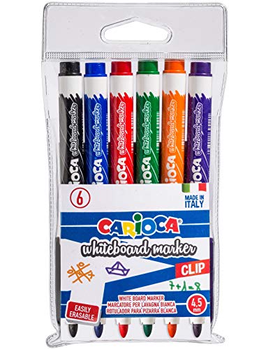 Carioca Clip - Bolsa de 6 rotuladores borrables para pizarra blanca, multicolor