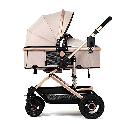 Carrito Bebe- Carrito para bebés La luz del paisaje alto puede sentarse y acostarse Doble la suspensión Cuatro rondas Carrito de bebé Carrito de bebé Cuna para bebé (Khaki-2)