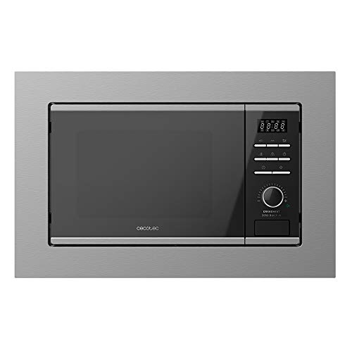 Cecotec Microondas encastrable Digital GrandHeat 2050 Built-In Steel Black. 800 W, Integrable, 20 Litros, Grill, 7 Funciones, Revestimiento interior cerámico