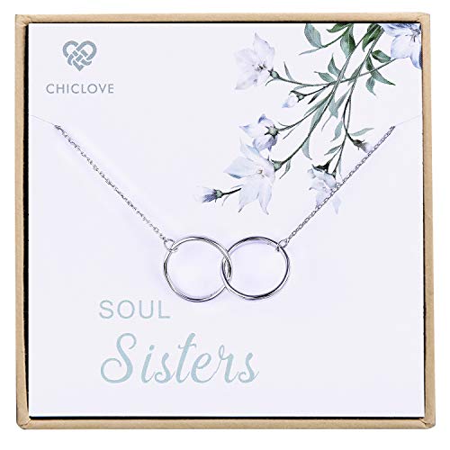 CHICLOVE Collar de Soul Sisters - Collar de Plata esterlina con Dos círculos Colgante Grabado Soul Sister