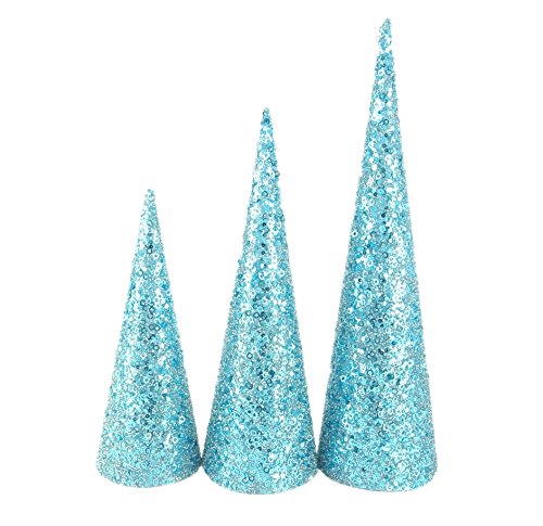 Christmas Concepts® Juego de 3 Decoraciones para árboles de Diferentes tamaños Cono de Navidad Lentejuelas (Azul Hielo)
