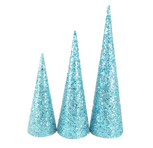 Christmas Concepts® Juego de 3 Decoraciones para árboles de Diferentes tamaños Cono de Navidad Lentejuelas (Azul Hielo) Christmas Concepts® Juego de 3 Decoraciones para árboles de Diferentes tamaños Cono de Navidad Lentejuelas (Azul Hielo)