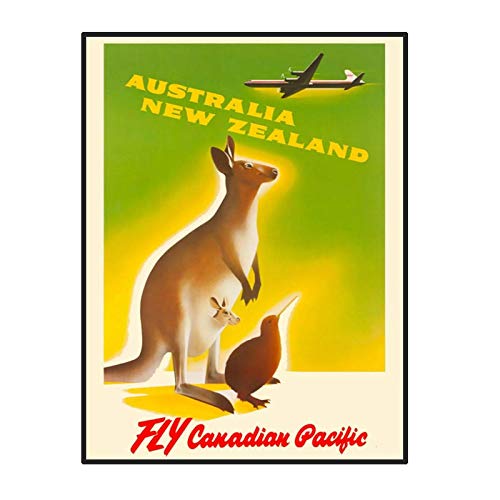 chtshjdtb Australia Nueva Zelanda canguro por aire Vintage viajes arte carteles pintura impresión sala de estar decoración del hogar -50X70 CM sin marco 1 Uds