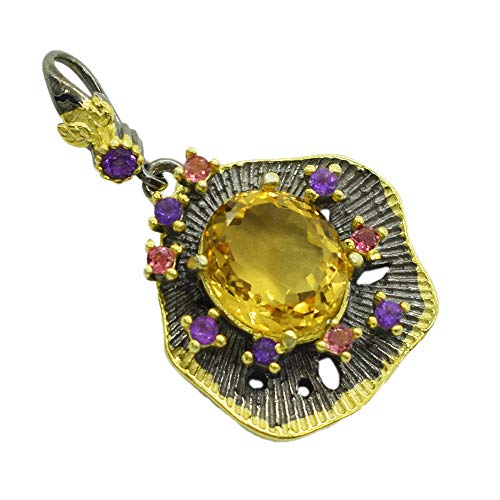 Citrino, amatista y zafiro rosa diseño elegante plata de ley 925, rodio negro, colgante chapado en oro Citrino, amatista y zafiro rosa diseño elegante plata de ley 925, rodio negro, colgante chapado en oro