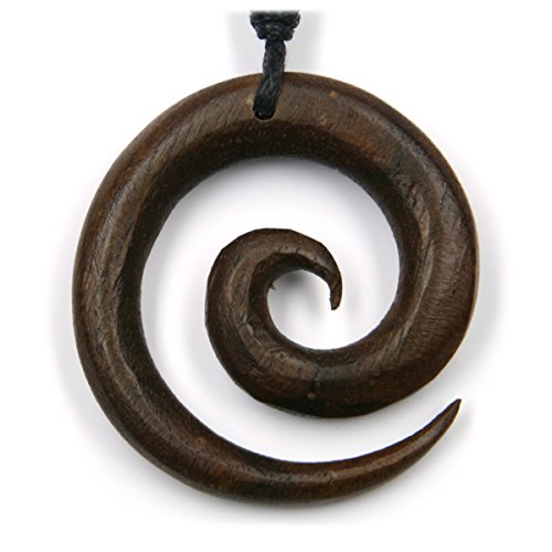 Colgante de madera joyas de madera espiral, diámetro de 3 cm, incl. Negro collar de cordón de algodón de joyería de madera