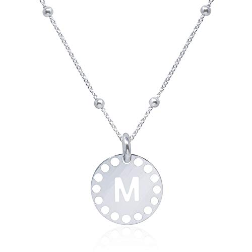 Collar Inicial (M) para Mujer, Chica Joven en Plata de Ley 925 con cadena de 45 cm