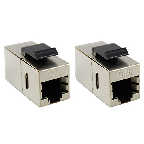 com-four® 2X Adaptador de Acoplamiento Modular LAN Ethernet Cat 6 de RJ45 Hembra a RJ45 Hembra - Acoplamiento de Cable de conexión - Conector LAN con Carcasa de Metal - hasta 250MHz