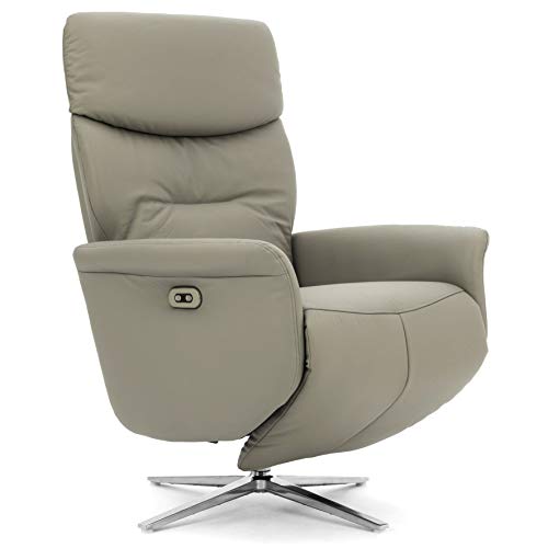 COMIFORT Sillon Relax Electrico en Piel con Bateria integrada, modelo CHENNAI, Diseño Ergonomico con Dos Motores independientes. Respaldo Reclinable 150º y Reposapies Elevable sincronizado. Gris Oliva