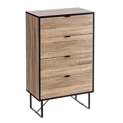 Cómoda Natural Industrial de Madera y Metal con 4 cajones de 100x35x60 cm - LOLAhome Cómoda Natural Industrial de Madera y Metal con 4 cajones de 100x35x60 cm - LOLAhome