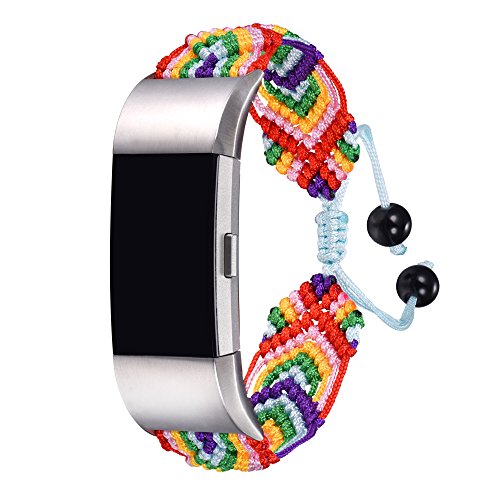 Correa para Fitbit Charge 2, Bandmax Banda de Nailon Multicolor del Esilo Indio Tejido a Mano Reemplazo Wristband Pulseras de Repuesto[Longitud Ajustable para Muñeca(6.8"-9.2") 170-235mm]