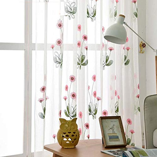 Cortinas Cortinas De Tul Blancas Bordadas Para Sala De Estar, Dormitorio, Flores, Cocina, Cortinas De Ventana, Cortinas Cortas De Gasa De Organza, Cortinas Transparentes-Ancho 150Cm X H250Cm_Tire De