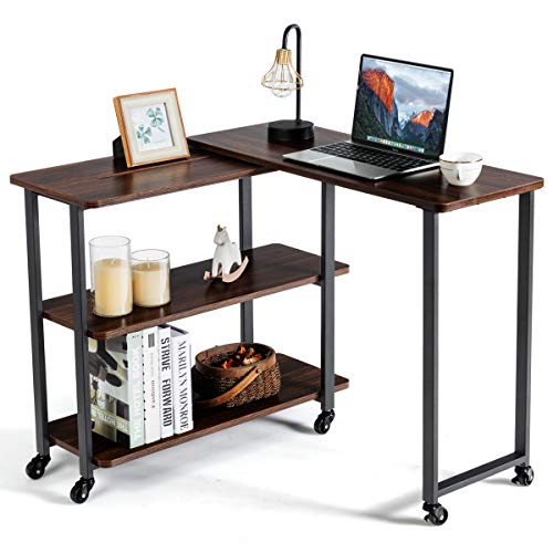COSTWAY Mesa de Ordenador en Forma de L con Ruedas Escritorio de Esquina en Estilo Industrial Mesa Auxiliar para Trabajo Hogar Oficina COSTWAY Mesa de Ordenador en Forma de L con Ruedas Escritorio de Esquina en Estilo Industrial Mesa Auxiliar para Trabajo Hogar Oficina