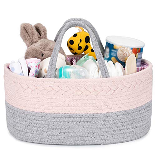 COSYLAND Organizador de Pañales para Bebé Multifuncional, Cesta de Almacenamiento de Pañales de Gran Capacidad con Compartimentos Extraíbles, Regalo Ideal de Viaje para Bebés Recién Nacidos, Gris+Rosa COSYLAND Organizador de Pañales para Bebé Multifuncional, Cesta de Almacenamiento de Pañales de Gran Capacidad con Compartimentos Extraíbles, Regalo Ideal de Viaje para Bebés Recién Nacidos, Gris+Rosa