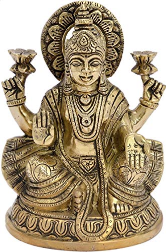 Crafting with Love A - Lakshmi ji de bronce hecho a mano, altura de 17,78 cm, longitud de 14 cm, ancho de 10,16 cm, peso de 2,300 kg, mejora la belleza de tu hogar.