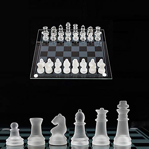 Cutfouwe Chess, Juego de ajedrez de Cristal, 32 Piezas de ajedrez de Vidrio,Juegos de Mesa Familiares,Chess Board Glass,35 x 35 cm