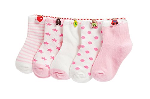 DEBAIJIA Niños Niñas Calcetines de Algodón Cómodo Suave Elasticity Absorber el Sudor primavera verano otoño Color Rosa 0-1 año (Pack de 5 Pares)