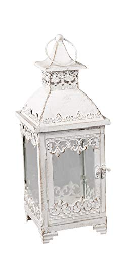 dekojohnson Farol decorativo de metal, lámpara de acero, estilo vintage, oriental, portavelas italiano, portavelas blanco, 20 x 20 x 54 cm