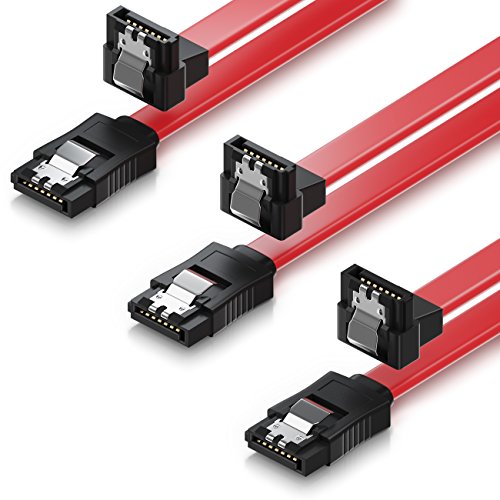 deleyCON 3X 50cm Cable SATA III Cable de Datos S-ATA 3 6 GBit/s Cable de Conexión para HDD SSD - Clip Metálico - 1x Recto 1x Conector de 90° Tipo L - Rojo