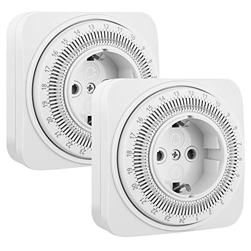 DEWENWILS Temporizador mecánico enchufe, temporizador analógico 24 horas con 96 segmentos (15 min), temporizador mecánico con seguro para niños, 16 A/3840 W, certificado CE, 2 paquetes DEWENWILS Temporizador mecánico enchufe, temporizador analógico 24 horas con 96 segmentos (15 min), temporizador mecánico con seguro para niños, 16 A/3840 W, certificado CE, 2 paquetes