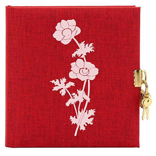 Diario de lino con texto personalizado, diseño de flores, color rojo