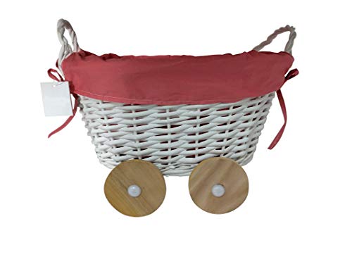 DISOK - Cesta De Mimbre En Forma De Carrito Rosa - Cestas de Mimbre para Detalles de Boda, Bautizos. Cestas para Llevar Regalos, regalitos Recuerdos Detalles Bautizos, Baby Shower, Niños, Cestos DISOK - Cesta De Mimbre En Forma De Carrito Rosa - Cestas de Mimbre para Detalles de Boda, Bautizos. Cestas para Llevar Regalos, regalitos Recuerdos Detalles Bautizos, Baby Shower, Niños, Cestos