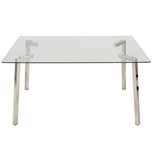 DONREGALOWEB Mesa de Comedor Rectangular con Patas Acero Inoxidable y Tablero de Cristal de 8mm de Grosor Transparente DONREGALOWEB Mesa de Comedor Rectangular con Patas Acero Inoxidable y Tablero de Cristal de 8mm de Grosor Transparente