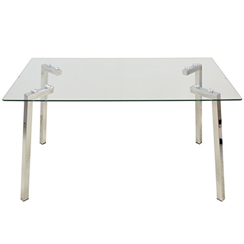 DONREGALOWEB Mesa de Comedor Rectangular con Patas Acero Inoxidable y Tablero de Cristal de 8mm de Grosor Transparente