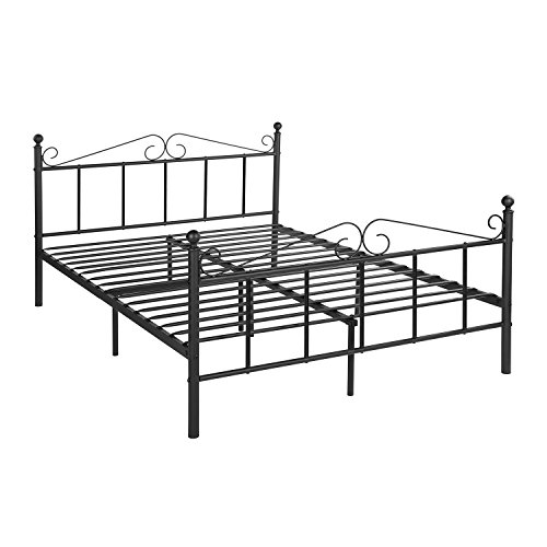 DORAFAIR Cama Doble Estructura de Cama de Metal para Niños y Adultos, Recubrimiento en Polvo, Negro 140 x 190 cm