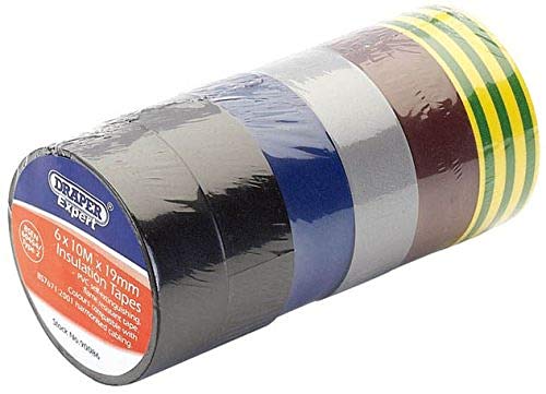 Draper 90086 - Lote de rollos de cinta aislante (10 m x 19 mm, 6 unidades), varios colores
