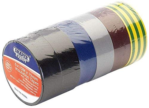 Draper 90086 - Lote de rollos de cinta aislante (10 m x 19 mm, 6 unidades), varios colores Draper 90086 - Lote de rollos de cinta aislante (10 m x 19 mm, 6 unidades), varios colores