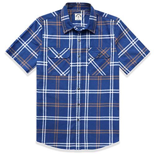 Dubinik - Camisa de manga corta a cuadros para hombre, con botones, de algodón, de estilo informal y de corte recto, con dos bolsillos - azul - XX-Large