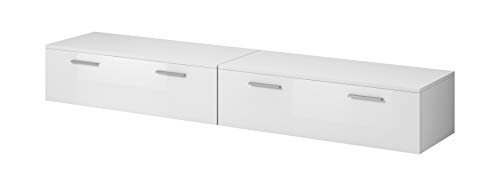 E-com Boston Mueble para televisor, Blanco Mate (Estructura) y Blanco Brillante (Frente), 200 cm (2 módulos de 100 cm)