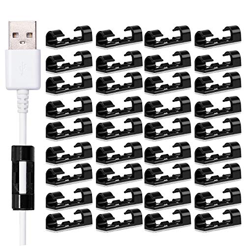 ECENCE 80x sujeta cables autoadhesivos, pinzas para cables adhesivas, sujeciones para cables y tubos de hasta 7 mm de diámetro, fabricado con plástico ABS Negro