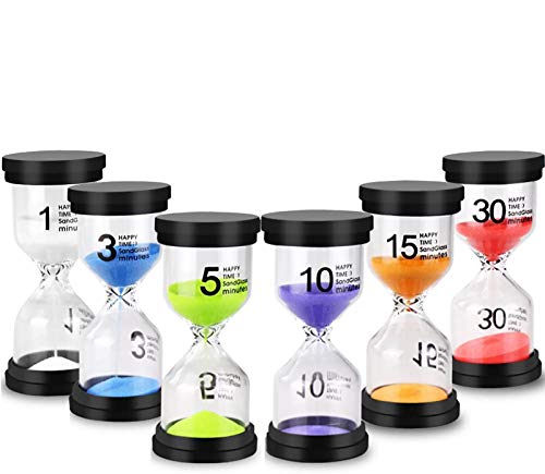EEIEER 6 Colores Reloj de Arena Mini Temporizador de Cocina,Hourglass Kit 1/3/5/10/15/30 Minutos para Niños Cepillo de Dientes Cocina Juegos Decoración de Oficina Aula (Pack of 6)