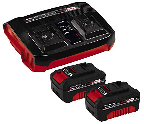 Einhell Original Starter Kit 2x 4 Ah batería y Twincharger Power X-Change (iones de litio, 18 V, 2 baterías 4.0 Ah y Twincharger, adecuado para todos los aparatos Power X-Change)