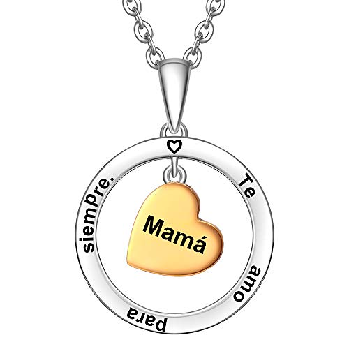 ENGSWA Collar Mujer Plata de Ley 925 Colgante Aro con Corazón Grabado Regalo para Madre Mamá ENGSWA Collar Mujer Plata de Ley 925 Colgante Aro con Corazón Grabado Regalo para Madre Mamá