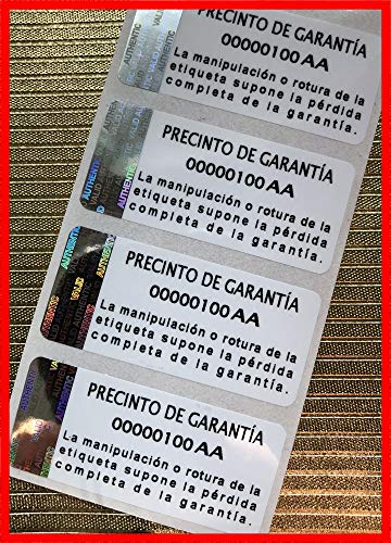 Etiquetas VOID de Alta Seguridad, con Holograma 2D/3D, medida 45x20 mm, PRECINTO DE GARANTÍA con numeración secuencial irrepetible y 2 letras, en color negro. (1000)