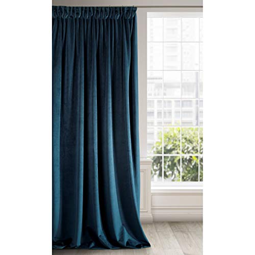 Eurofirany Velvet-Cortina de Terciopelo, Color Azul Marino Suave Cinta Fruncida Elegante, Glamour Dormitorio, salón, Tela, 140 x 270 cm