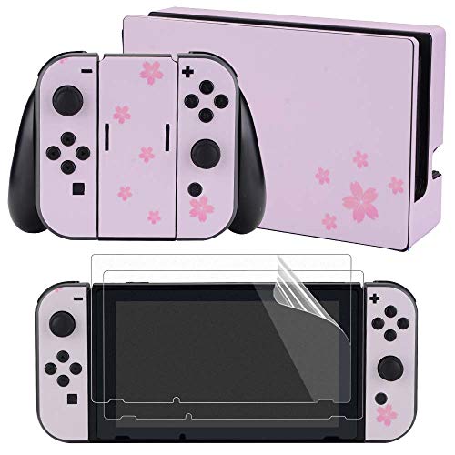 eXtremeRate - Juego completo de pegatinas para placas frontales + 2 protectores de pantalla para Nintendo Switch (consola y Joy-con y Dock & Grip), color rosa