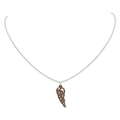 Eydl Wood Jewelry Cadena de Acero Inoxidable Colgante de alas de ángel de la más Noble Madera de Nogal, 33 cm de Longitud, Amuleto de diámetro 1 cm