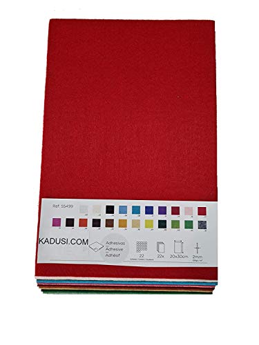 Fieltro Adhesivo Surtido de 22 láminas de Colores de 20x30 cm Grosor de 2mm y 220 gr/m2 Título