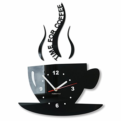 FLEXISTYLE Reloj de Pared para café, diseño Moderno, Color Negro