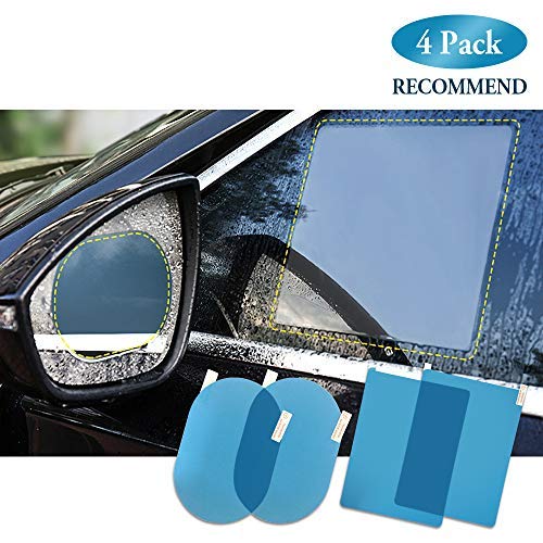 FMS 4 PCS Oval y Rectángulo Película de espejo retrovisor impermeable para coche resistente a la lluvia, antivaho, antiarañazos, impermeable película de cristal lateral (Oval*2+Rectángulo*2)