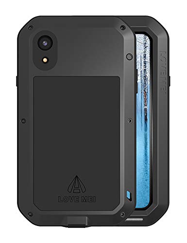 FONREST iPhone XS MAX Funda de Cuerpo Completo, 6,5-Pulgada Love Mei Antichoque Al Aire Libre Tarea Pesada Híbrido Aluminio Metal Armadura Antipolvo Carcasas con Vidrio Templado (Negro)